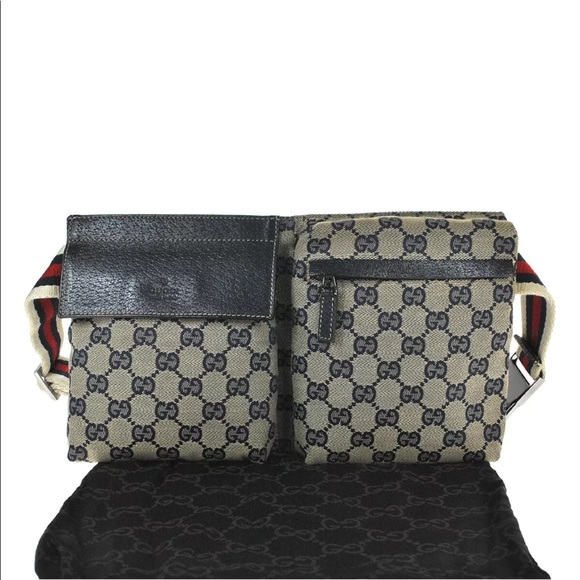 Authentic Gucci navy & grey monogram canvas waist bag fanny pack bum bag - Picture 8 of 14